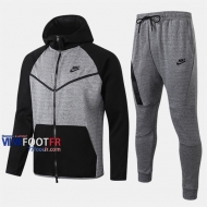 Soldes Ensemble Veste A Capuche Survetement Foot Nike Noir Gris 2020-2021 Nouveau