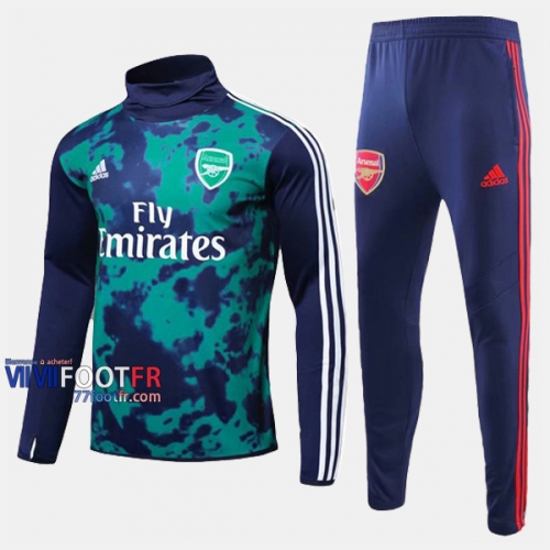 Promotion Ensemble Survetement Foot Arsenal FC Col Haut Vert Fonce Polyester 2019/2020 Nouveau