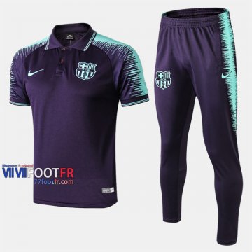 Ensemble Du Polo Foot FC Barcelone Costume Manche Courte Belle Bleu Fonce/Vert 2019/2020 Nouveau