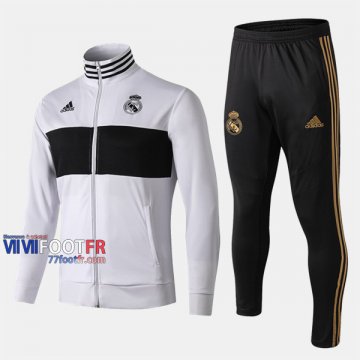 Meilleur Ensemble Veste Survetement Foot Real Madrid Blanc/Noir Slim 2019 2020 Nouveau