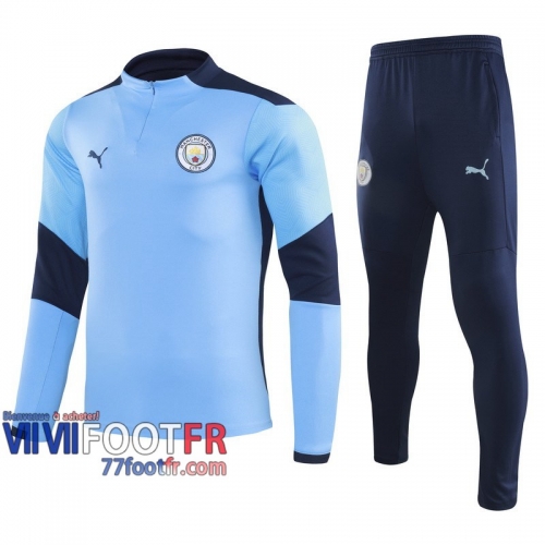 77footfr Survetement Foot Enfant Manchester City Bleu ciel - Fermeture eclair courte TK43