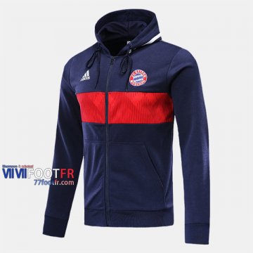 Magasins Veste Foot Bayern Munich Avec Capuche Bleu Fonce 2019/2020 Nouveau Promo