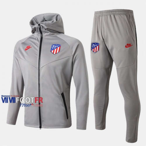 Classique Ensemble Veste A Capuche Survetement Foot Atletico Madrid Gris Clair Thailande 2019/2020 Nouveau