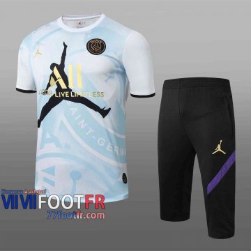 77footfr Survetement Foot T-shirt PSG Jordan Blanc bleu 2020 2021 TT37