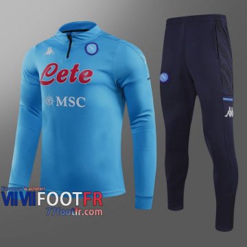 77footfr Survetement Foot SSC Napoli bleu - Fermeture eclair courte 2020 2021 T55