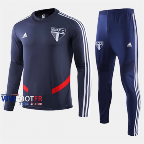 Vintage Ensemble Survetement Foot Sao Paulo Cyan Fonce 2019/2020 Nouveau