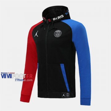 Boutique Veste Foot PSG Paris Avec Capuche Jordan Noir Bleu Rouge 2020/2021 Nouveau Promo