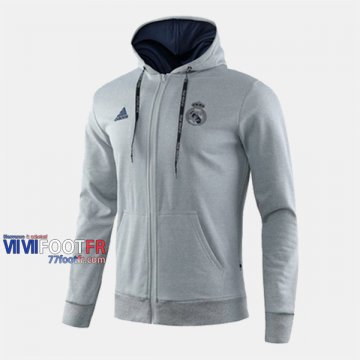 Boutique Veste Foot Real Madrid Avec Capuche Gris 2019/2020 Nouveau Promo