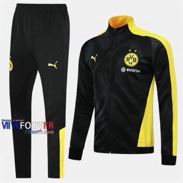 Retro Ensemble Veste Survetement Foot Borussia Dortmund Noir/Jaune 2019 2020 Nouveau