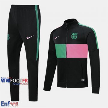 Promo: Ensemble Survetement FC Barcelone Enfant Noir Vert Rose 2019/2020 Retro