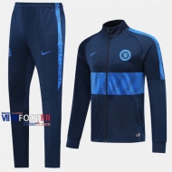 A++ Qualité: Ensemble Veste Survetement Foot Chelsea FC Bleu Fonce Coton 2019-2020 Nouveau