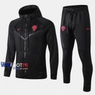 Classique Ensemble Veste A Capuche Survetement De L Portugal Noir 2019-2020 Nouveau