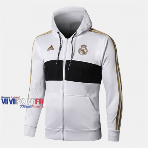 Boutique Veste Foot Real Madrid Avec Capuche Blanc 2019/2020 Nouveau Promo