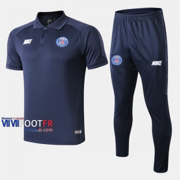 Ensemble Polo Foot PSG Paris Saint Germain Costume Manche Courte Belle Bleu Fonce 2019/2020 Nouveau