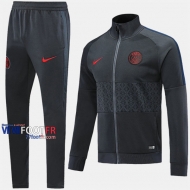 Parfait Ensemble Veste Survetement Foot PSG Paris Saint Germain Gris Fonce Coton 2019/2020 Nouveau