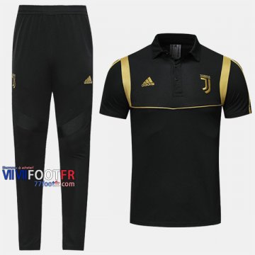 Ensemble Polo Foot Juventus Turin Costume Manche Courte Coton Noir/Jaune 2019/2020 Nouveau