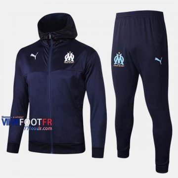 Vintage Ensemble Veste A Capuche Survetement Foot Olympique De Marseille (OM) Bleu Fonce Thailande 2019-2020 Nouveau