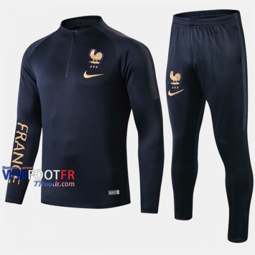 Meilleur Ensemble Survetement Foot France Bleu Fonce Thai 2019-2020 Nouveau