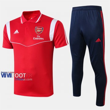 Ensemble Polo Foot FC Arsenal Costume Manche Courte Belle Rouge/Blanc 2019/2020 Nouveau