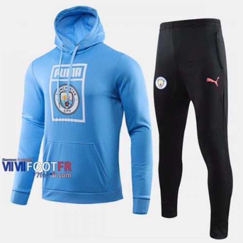 Promotion Ensemble Sweat A Capuche Survetement Foot Manchester City Bleu Thailande 2019-2020 Nouveau