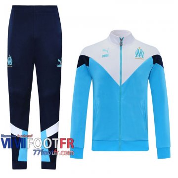 77footfr Veste Foot Olympique Marsiglia Bleu clair/blanc - Style classique 2020 2021 J23