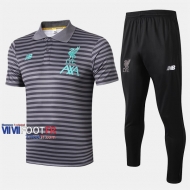 Ensemble De Polo Foot FC Liverpool Bande Costume Manche Courte Coton Gris Fonce 2019/2020 Nouveau