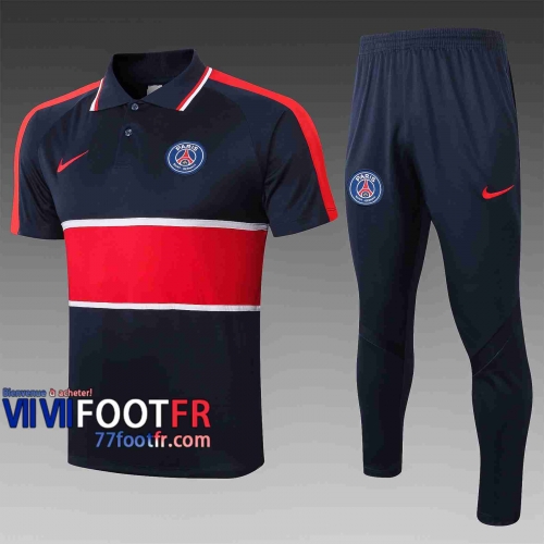 Polo de foot PSG 2020 2021 bleu marin - rouge C497#