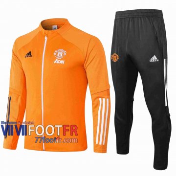 77footfr Manchester United Survetement Foot Enfant - Veste Orange 20-21 E485