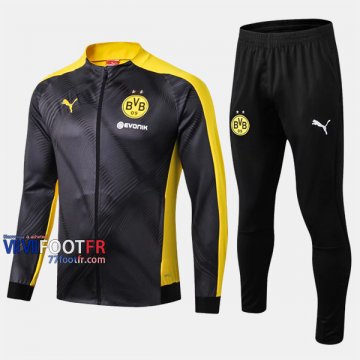 Promotion Ensemble Veste Survetement Foot Borussia Dortmund Gris/Jaune 2019/2020 Nouveau