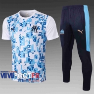 77footfr Survetement Foot T-shirt Marseille Blanc bleu 2020 2021 TT43