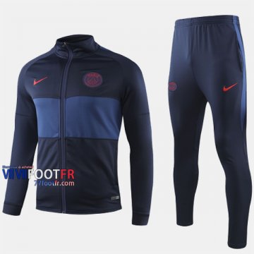 Promotion Ensemble Veste Survetement Foot PSG Paris Saint Germain Bleu Fonce 2019 2020 Nouveau