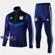 Destockage Ensemble Veste Survetement Foot Olympique Lyon (OL) Bleu/Noir Thailande 2019 2020 Nouveau