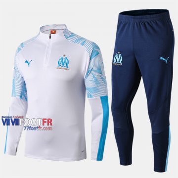 Classique Ensemble Survetement Foot Olympique De Marseille (OM) Blanc/Bleu 2019/2020 Nouveau