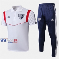 Ensemble Polo Foot Sao Paulo FC Costume Manche Courte Slim Blanc 2019/2020 Nouveau