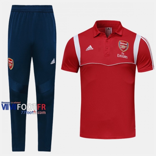 Ensemble Du Polo Foot FC Arsenal Costume Manche Courte Coton Rouge/Blanc 2019/2020 Nouveau