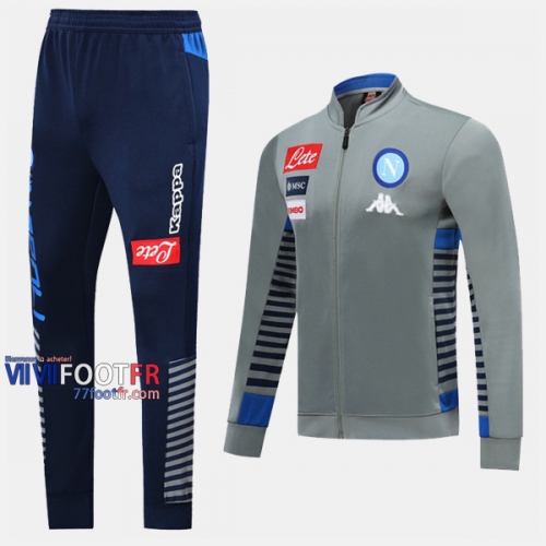 Parfait Ensemble Veste Survetement Foot SSC Naples Gris Thai 2019/2020 Nouveau