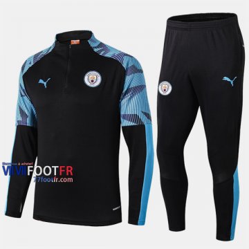 Promo Ensemble Survetement Foot Manchester City Bleu/Noir Coton 2019 2020 Nouveau