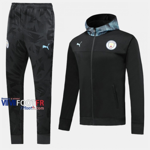 Retro Ensemble Veste A Capuche Survetement Foot Manchester City Noir 2019 2020 Nouveau