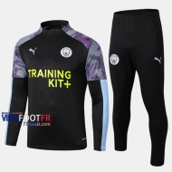 Soldes Ensemble Survetement Foot Manchester City Noir/Bleu Polyester 2019/2020 Nouveau