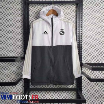 Coupe Vent Real Madrid blanc noir Homme 2023 2024 WK338