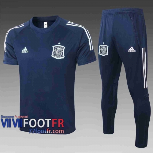77footfr Survetement Foot T-shirt Spain Bleu fonce 2020 2021 TT18