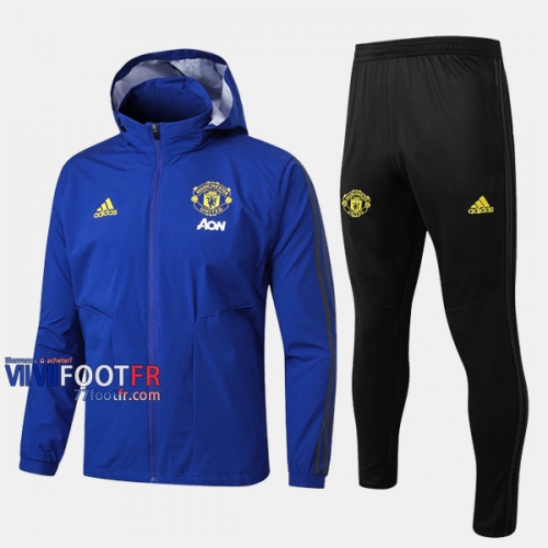 Soldes Ensemble Veste Coupe-Vent Survetement Foot Manchester United Bleu Polyester 2019-2020 Nouveau