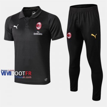 Ensemble Du Polo Foot AC Milan Costume Manche Courte Coton Noir 2019/2020 Nouveau