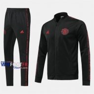 Vintage Ensemble Veste Survetement Foot Manchester United Noir 2019 2020 Nouveau