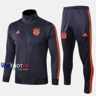 Acheter Ensemble Veste Survetement Foot Bayern Munich Gris Fonc Coton 2019-2020 Nouveau