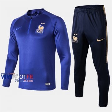 Classique Ensemble Survetement Foot France Col Rond Bleu Fonce 2019 2020 Nouveau