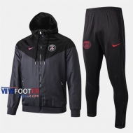 Soldes Ensemble Veste Coupe-Vent Survetement Foot PSG Paris Saint Germain Noir Thailande 2019-2020 Nouveau