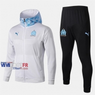 Destockage Ensemble Veste A Capuche Survetement Foot Olympique De Marseille (OM) Blanc Polyester 2019-2020 Nouveau