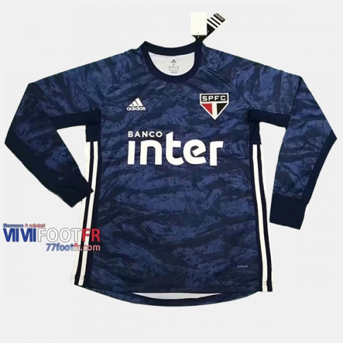 Nouveau Flocage Maillot Foot Gardien Sao Paulo FC Manche Longue Homme Bleu Fonce 2019-2020 Personnalise