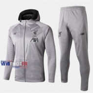 Top Qualité Ensemble Veste A Capuche Survetement Foot FC Liverpool Gris 2019/2020 Nouveau